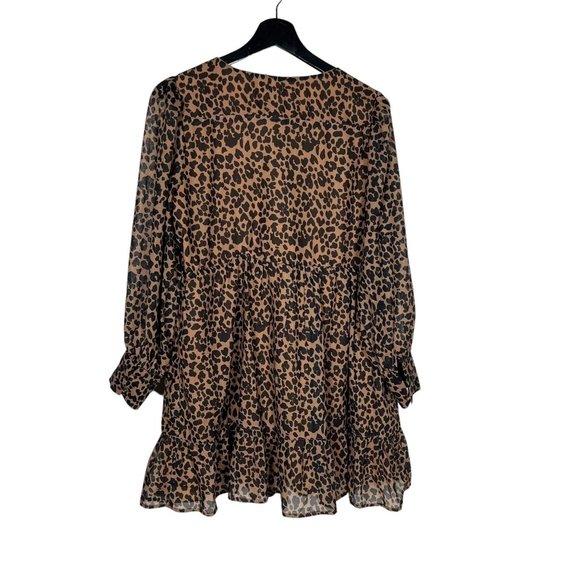 Lulus Black Brown Leopard Print Long Sleeve Babydoll Dress Medium - Picture 5 of 12